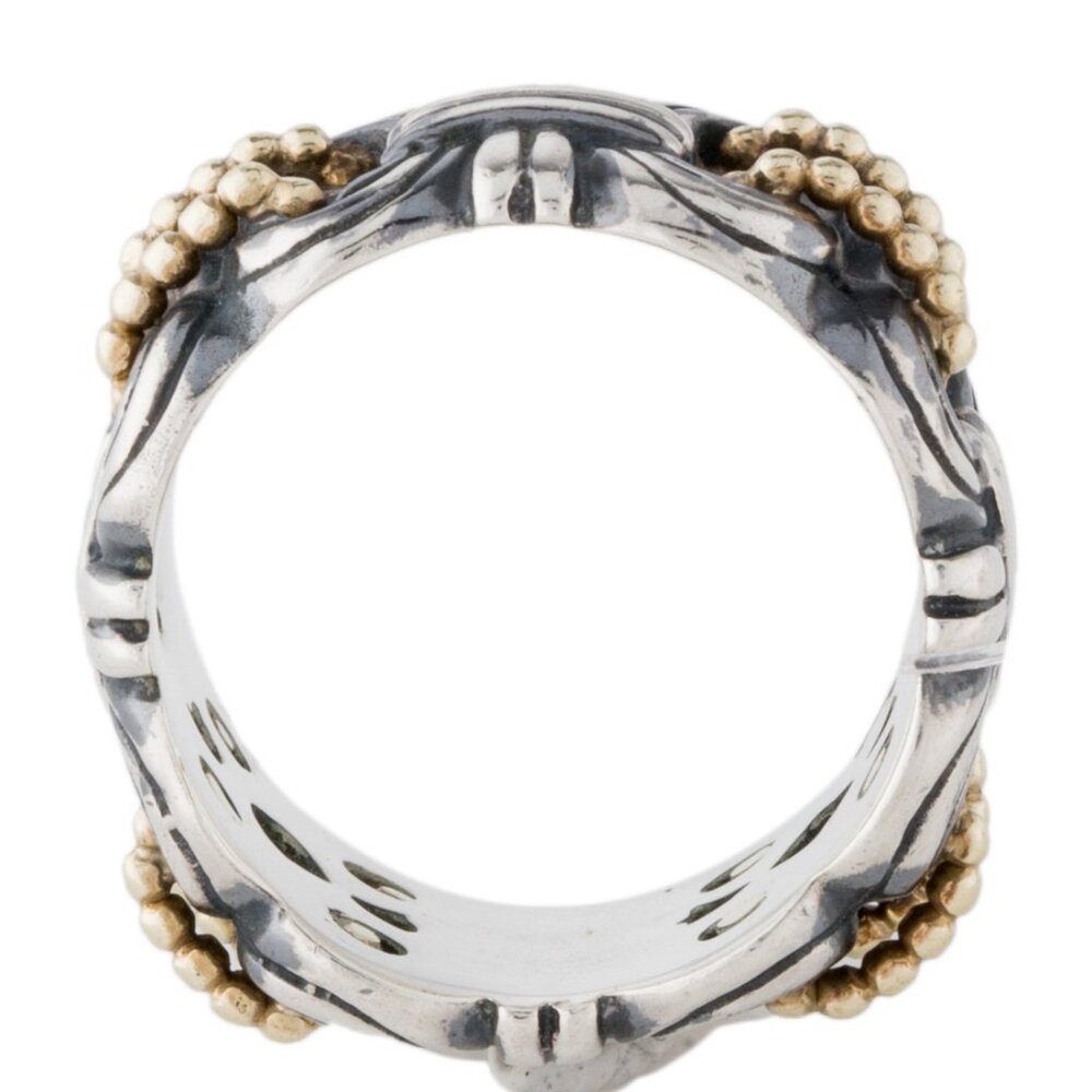 LAGOS STERLING SILVER & 18K YELLOW GOLD CAVIAR BEADED BAND RING - Picture 4 of 6